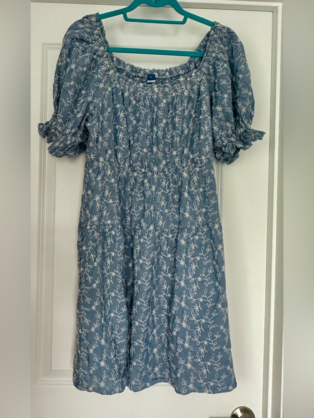 Old Navy Light Blue Floral Embroidered Midi Dress Large Tall
